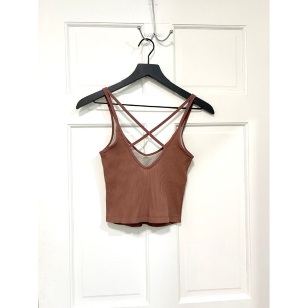 Vuori Ribbed Crop Tank Women's XS Marsala Rust Brown Athletic Workout Top Yoga - Picture 4 of 8